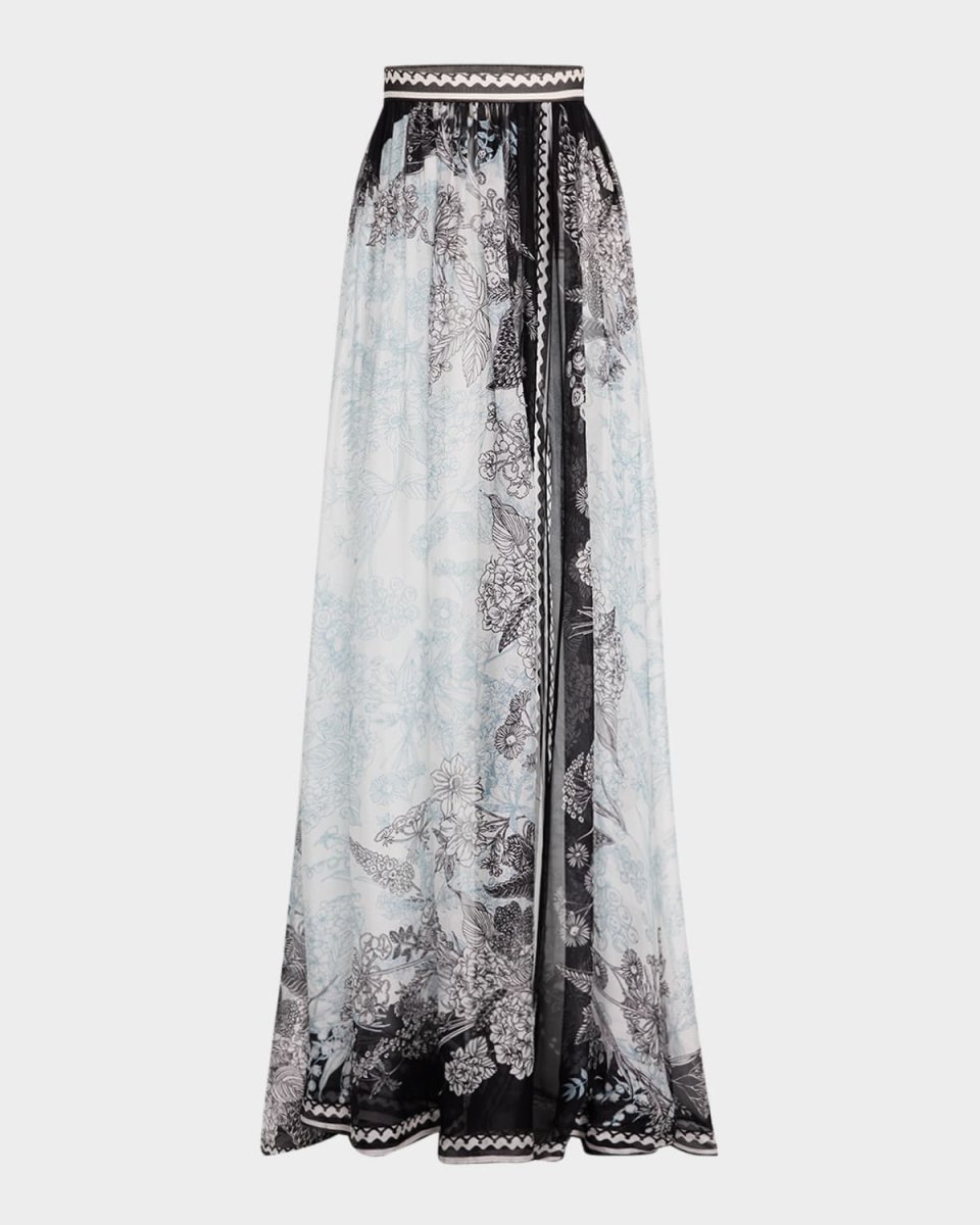 Printed Chiffon Thigh-Slit Maxi Skirt
